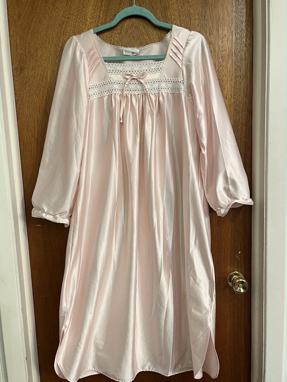 VTG APOSTROPHE PINK BRUSHED BACK SATIN NIGHTGOWN COTTAGECORE GRANNYCORE